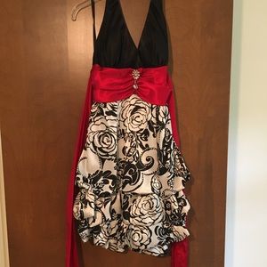 B. Smart Red, Black, and White Formal Dress
